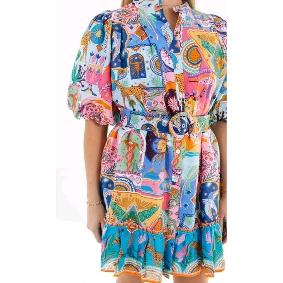 J Marie Sloan Belted Dress Size L Button Pockets100% Cotton Excellent Condition - Picture 3 of 13